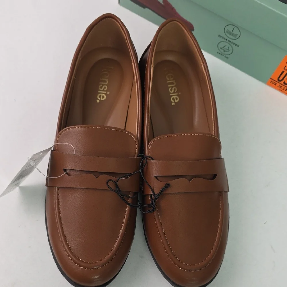 Kensie Women's Loafers Size 8.5 EU 38.5 Brown Tan‎ Fax Leather Slip On Shoes